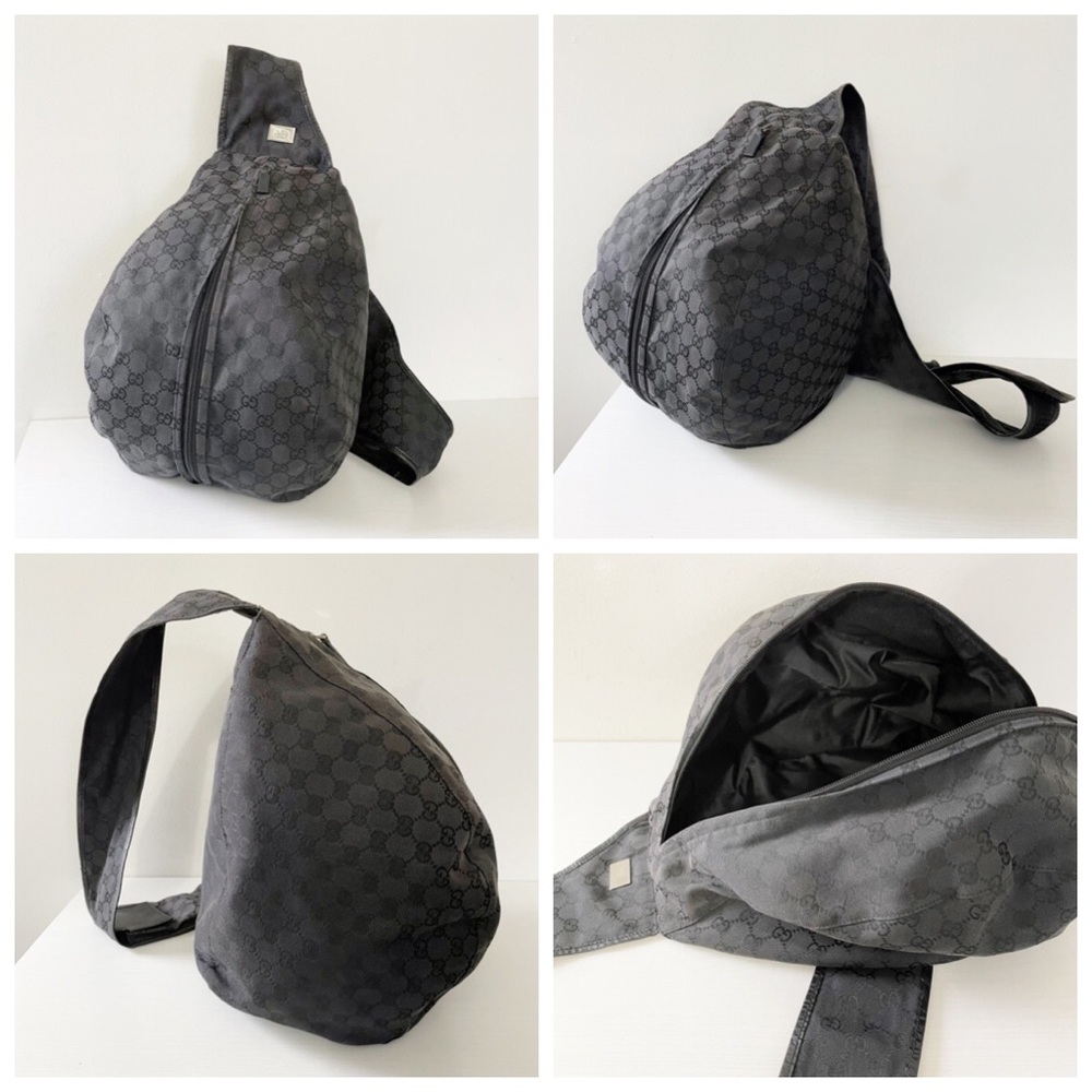 Gucci black monogram canvas and leather Y2K sling backpack bag - Picture 2 of 11